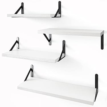 YGEOMER Floating Shelves for Wall Different Sizes White Wall Shelves for Living Room Bathroom Bedroom Kitchen Home Decor Set of 4