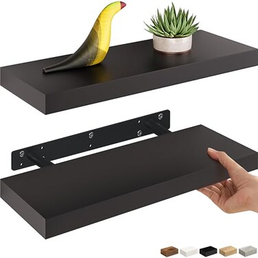 Ballucci Floating Shelves 2Pack 16 Wood Wall Shelf Set with Invisible Brackets for Bathroom Living Room Bedroom Kitchen Nursery 6 Deep Black