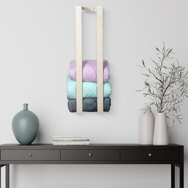 RELODECOR Blanket Wall Rack Decorative Farmhouse Style Wooden Ladder Rustic Quilt Towel Holder Wall Mounted Storage Rack for Living Room Bedroom Bathroom Stylish White Design