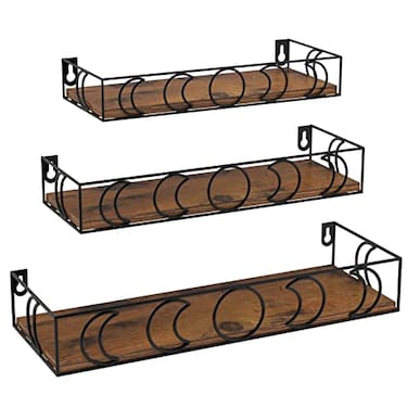 Serwrsw Moon Phase Wall Shelves Brown Black 3 Pack Small Floating Book Plant Shelves for Bedroom Kid Room Decorative Storage Display Shelf for Crystal Figurine Collectibles