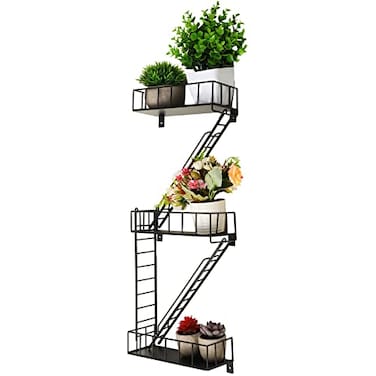 Zonon Black 3 Tier Fire Escape Wall Shelf Hanging Metal Ladder Shelves Wall Decor Decorative Bookshelf Organizer Floating Trinket Shelves Action Figure Shelf for Home Bedroom Storage Display