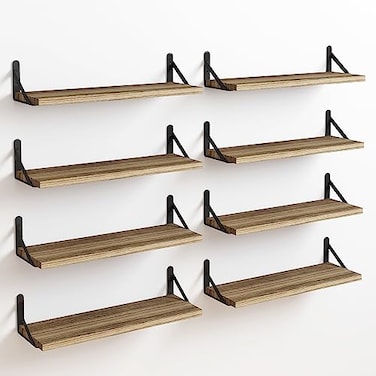 Fixwal Shelves for Room Wall Width 475in Rustic Wood Wall Storage Floating Shelves for Bedroom Living Room Kitchen Bathroom Office Decor and Plants Display Set of 8 Carbonized Black
