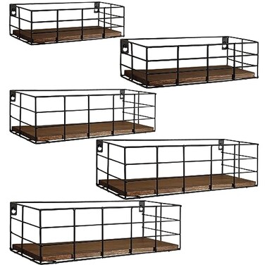 Fixwal Hanging Floating Shelves 5 Sets of Mounted Shelves for Storage Wall Shelf for Bathroom Living Room Bedroom Kitchen Carbon Black
