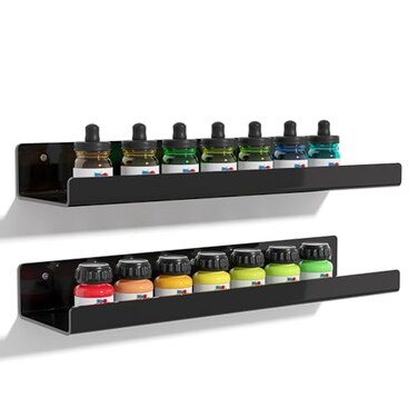 upsimples Acrylic Shelves for Wall Decor 15 Display Shelf Perfume Organizer for Bathroom Bedroom Living Room Floating Bookshelves for Kids Black 2 Pack