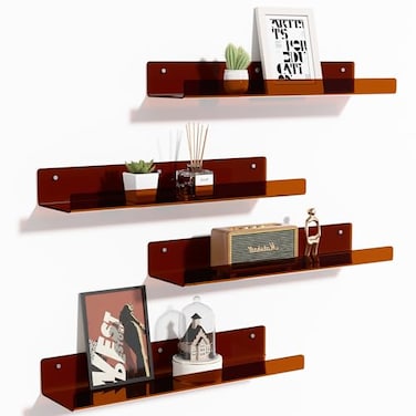 upsimples Acrylic Shelves for Wall Decor 15 Display Shelf Perfume Organizer for Bathroom Bedroom Living Room Floating Bookshelves for Kids Clear Brown 4 Pack