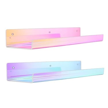 upsimples Acrylic Shelves for Wall Decor 15 Display Shelf for Perfume Skincare Nail Polish Wall Organizer for Bathroom Bedroom Living Room Playroom Kids Bookshelf Iridescent 2 Pack
