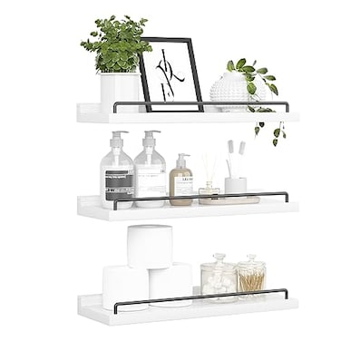 RYOFOBETTO Floating Shelves for Wall Decor White Shelves for Bathroom Living Room Bedroom Picture Frames Plants Kitchen Set of 3