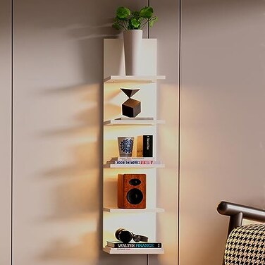 Bloddream 5 Tier Wall Shelves with LED Light Modern Wall Mount Lack Shelf Vanity Floating Shelves Home Decor Organizer Tall Tower Design Utility Shelf White