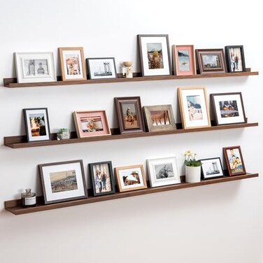 Axeman 72 Inch Floating Shelves Walnut Picture Ledge Shelf Set of 3 Rustic Wood Wall Shelves with Lip 72 Walnut Picture Shelf for Wall with Ledge Photo Shelves