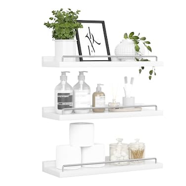 RYOFOBETTO Floating Shelves for Wall Decor White and Grey Shelves for Bathroom Living Room Bedroom Picture Frames Plants Kitchen Set of 3