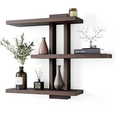 yaqew Variable Wood Floating Shelves Set of 3 Wall Cube Shelves 2835 Max Wall Shelves for Living Room Bathroom Bedroom Dark Walnut Color 2835 x 23 x 59 Max