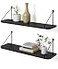 Afuly 24in Floating Shelves for Wall Black Wooden Shelves with Triangular Brackets for Bathroom Living Room Bedroom Kitchen Home Wall Decor Set of 2