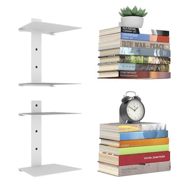 Mefirt Invisible Floating Bookshelves for Wall 4 Tier Vertical Spine Book Tower Heavy Duty Floating Book Shelves Metal Book Organizers for Home Office 2 PackWhite