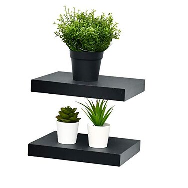 WELLAND Set of 2 Floating Shelves Wall Mounted Shelf for Home Decor with 8 Deep Black 10 inch