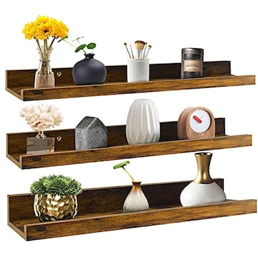 Giftgarden 24 Inch Floating Shelves Wall Mounted Set of 3 Rustic Large Wall Shelves Picture Ledge Shelf for Bedroom Living Room Bathroom Kitchen 3 Different Sizes