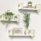 J JACKCUBE DESIGN White Wood Floating Shelves Set of 3 Wall Mounted Hanging Shelves with Gold Wire Frames for Bedroom Living Room Kitchen Bathroom and Office MK696C