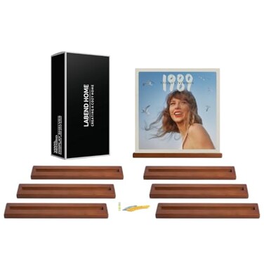 LABEND HOME Vinyl Record Bookshelf Set of 8 Floating Shelves for LP Album Storage Solid Pine Wood Wall Mount Display Wall Mount Hardware Included Chestnut Brown