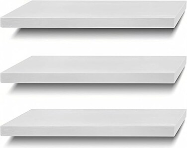 SAUMONIERES Floating Shelves Wall Shelf Solid Wood for Bathroom Bedroom Kitchen Set of 3 White Wall Shelves