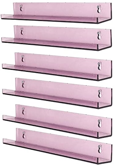 Sooyee 15 Inch Wall Shelves Floating Shelf Small Bookshelf for Kids Room Hanging Shelves for Wall Storage Toy Picture Ledge Display Shelf 6 Pack Violet