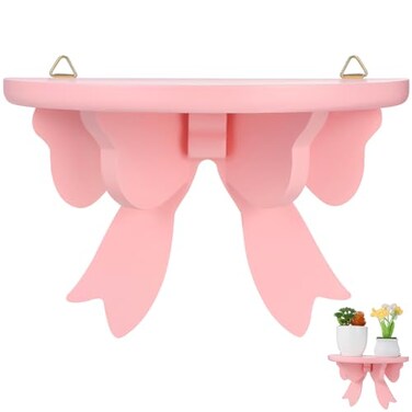 Zerodeko Pink Wall Shelves Hanging Shelf Wall Bows Rack Kids Room Storage Holder for Books Plants and Toys