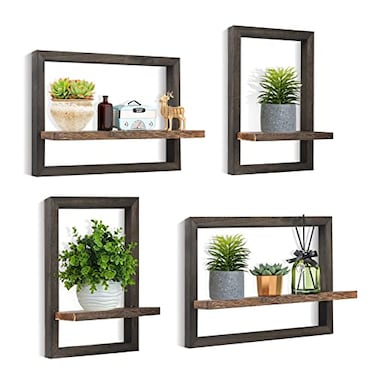 idee-home ideehome Floating Shelves for Wall Set of 4 Square Wood Floating Shelf for Plant Decorative Storage Hanging Shelf Wall Mounted Bathroom Bedroom Living Room Kitchen Decor 15 Inch Rustic Black