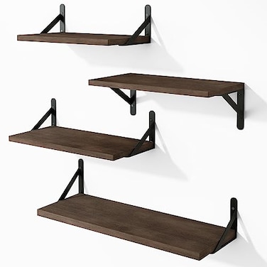 YGEOMER Floating Shelves for Wall Different Sizes Walnut Wall Shelves for Living Room Bathroom Bedroom Kitchen Home Decor Set of 4