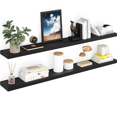 Ballucci Floating Shelves for Wall 60 Wood Wall Shelf Set of 2 with Invisible Brackets for Bathroom Living Room Bedroom Kitchen Nursery 8 Deep Black