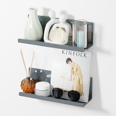 PAVSTINE Adhesive Floating Shelves for Wall No Drilling 12 Inch Acrylic Self Adhesive Shelves Stick on Shelves Dorm Wall Shelf for Bathroom Kitchen Bedroom Office Gaming Room Gray