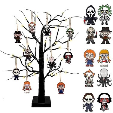 BIGSPINACH Horror Movies Tree Ornaments Pack of 10 Wooden Hanging Mini Halloween Tree Decorations Christmas Ornaments Halloween Room Dcor