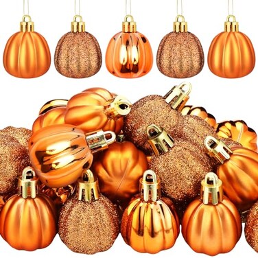 Colingmill 36 Pcs Fall Tree Ornaments Pumpkin Hanging Ornaments Thanksgiving Fall Decorations Mini Pumpkin Ball Decorations Farmhouse for Small Tree Autumn Home Halloween PartyClassicGold