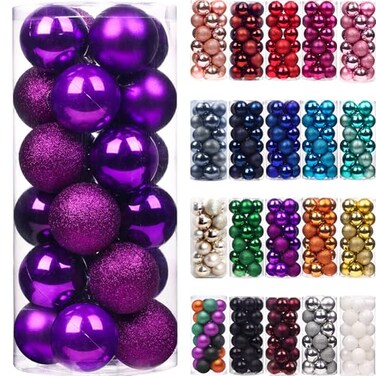 Emopeak 24Pcs Mini Christmas Balls Ornaments for Xmas Tree 157 Inch Small Shatterproof Christmas Tree Decorations Hanging Ball for Holiday Wedding Party Decoration Purple