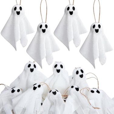 Watayo 16 Pcs Halloween Hanging Ghosts Decoration 35 x 3 Outdoor Small Ghosts Tree Ornaments Farmhouse Rustic White Cloth Ghost Hanging Decor for Yard Lawn Haunted House Party Decor