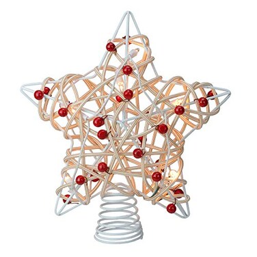 Kurt Adler Birch Holly Berry Rattan Star Lighted Christmas Tree Topper 11 Inch UL4295 New