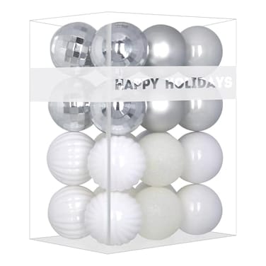 GameXcel White Silver 25 Christmas Balls Christmas Tree Decoration Ornaments Shatterproof Hanging Balls for Birthday Halloween Holiday Wedding Decorations Set of 24pcs