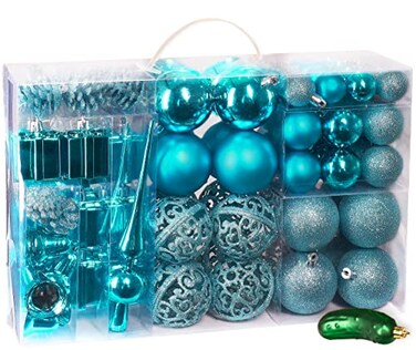 BRUBAKER 101 Pack Assorted Christmas Ball Ornaments Shatterproof with Green Pickle and Tree Topper Designed in Germany