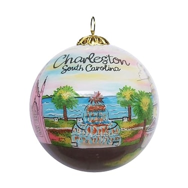 Art Studio Hand Painted Charleston Ornament Blown Glass Hanging Christmas Tree Decor Featuring The Scenic City for Gifts Memories