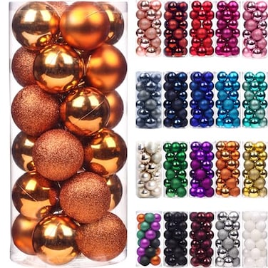 Emopeak 24Pcs Mini Christmas Balls Ornaments for Xmas Tree 12 Inch Small Shatterproof Christmas Tree Decorations Hanging Ball for Holiday Wedding Party Decoration Orange
