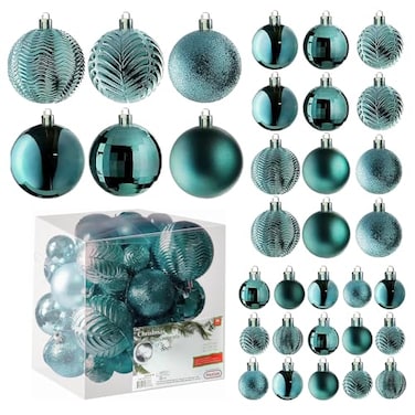PREXTEX Prextex 36Pieces Christmas Ornaments Set Shatterproof Festive Olive Green Christmas Tree Balls Decorations in 3 Sizes and 6 Styles with Hanging Loops for Tree Wreath Dazzling Holiday Party Dec