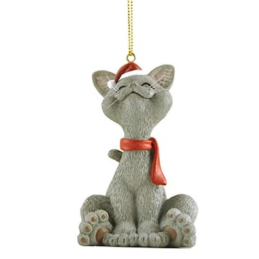 JFSM INC. Whimsical Smiling Grey Cat Christmas Tree Ornament Happy Cat Collection Holiday Stocking Stuffer Christmas Tree Decoration