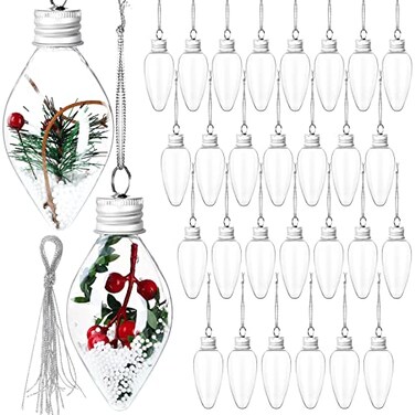 Patelai 30 Pcs Clear Fillable Christmas Ornaments 34 Plastic Light Bulb Ornaments Balls Bulk with Rope for Christmas Tree Craft Decoration