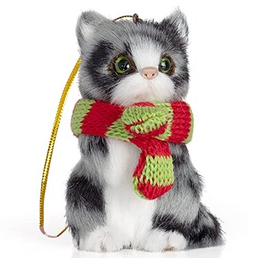 Ornativity Christmas Mini Cat Ornament Furry Black Kitty Kitten with Scarf Xmas Holiday Tree Hanging Decoration 3