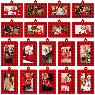 Jetec 30 Pieces Christmas Picture Frame Ornaments for Tree Christmas Mini Photo Frame Hanging Felt Red Buffalo Plaid Tree Ornaments for Xmas Holiday Party DecorationFresh Style