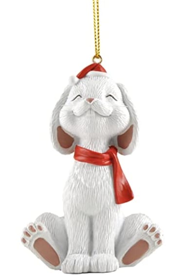 JFSM INC. Whimsical White Bunny Rabbit Christmas Ornament Figurine Holiday Collectible Christmas Tree Decorations Bunny Lover Gifts Holiday Stocking Stuffer