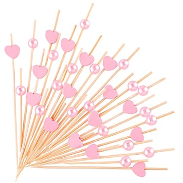 Funtery Wedding Pink Cocktail Picks Assorted Red Pink Hearts Red Truck with Heart Bamboo Toothpicks for Valentines Day Drink Fruit Dessert Food Appetizers Decoration