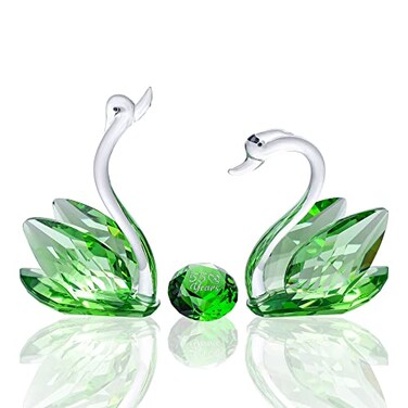 YWHL 55th Wedding Anniversary Decorations 55 Year Anniversary Swan Gifts for Parents Emerald Wedding Gifts Her Him Emerald Green Swan