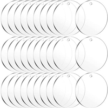 JINMURY 4 Inch Clear Acrylic Ornaments for Crafts 30 Pieces Blank Clear Plexiglass Circle Disc with Hole Acrylic Ornament Blanks for Christmas Decor Cricut and Vinyl Projects