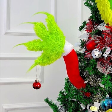 ULTHOOL Christmas Elf Body Tree Decorations Christmas Green Monster Stole Xmas Tree Topper Poseable Elf Stuffed Leg Arm and Head for Christmas Tree Decor Hanging Ornament Arms 276x78 inch
