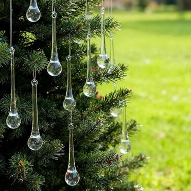 DAHI 28pcs 3 Christmas Glass Teardrop Ornaments Chandelier Clear Crystal Glass Raindrop Ornaments for Christmas Tree Decorations