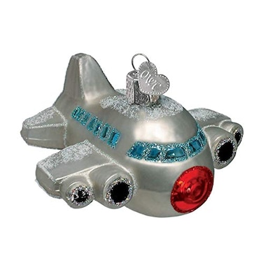 Old World Christmas Airplane Glass Blown Ornament for Christmas Tree Handcrafted Holiday Decoration Transportation Collection