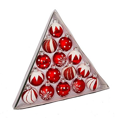 Kurt S. Kurt Adler 157Inch RedWhite Decorated Glass Ball Ornament Set of 15